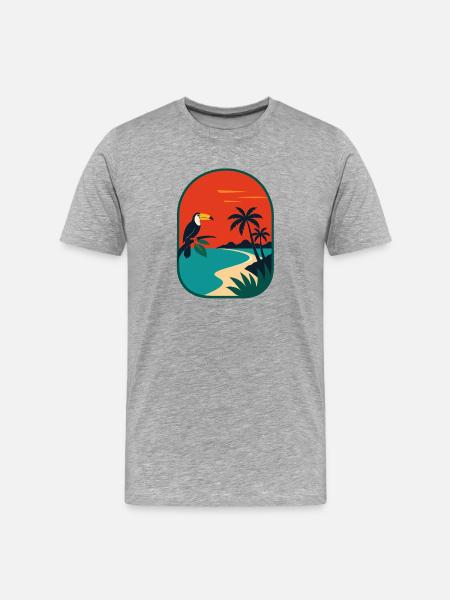Panorama côtier tropical avec toucan - T-shirt bio Premium Homme - gris chiné