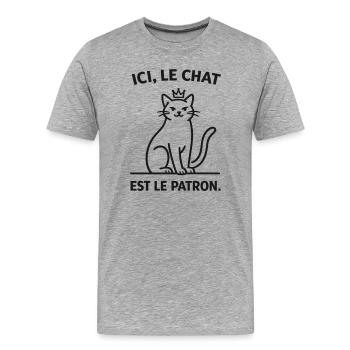  Ici Le Chat Est Le Patron - T-shirt bio Premium Homme - gris chiné - Devant - Damien (186cm)