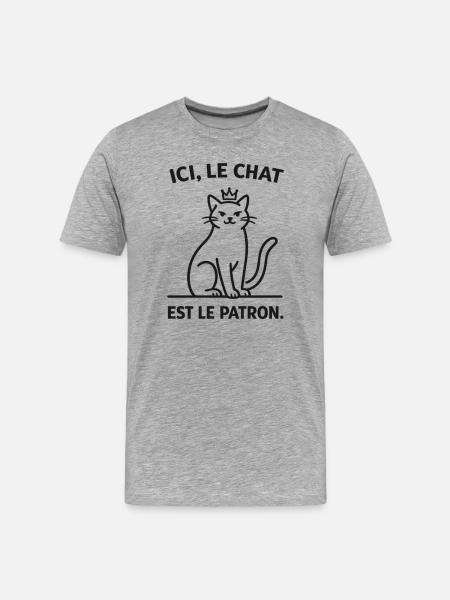 Ici Le Chat Est Le Patron - T-shirt bio Premium Homme - gris chiné