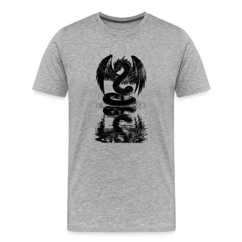 Dragon Blanc Ailé Serpent Reflet Eau Manga Fantasy - T-shirt bio Premium Homme - gris chiné - Devant - Damien (186cm)