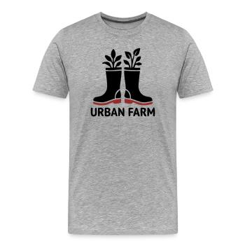 Logo des bottes en caoutchouc de ferme urbaine - T-shirt bio Premium Homme - gris chiné - Devant - Damien (186cm)