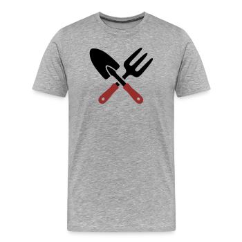 Icône de pelle d’outil de jardin - T-shirt bio Premium Homme - gris chiné - Devant - Damien (186cm)