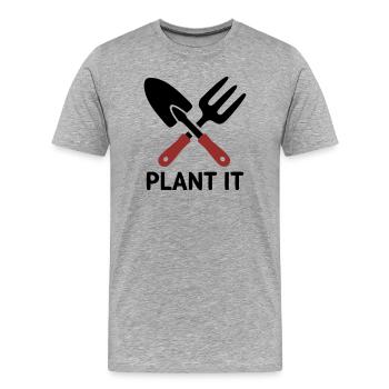 Logo Plant It d’outil de jardin - T-shirt bio Premium Homme - gris chiné - Devant - Damien (186cm)