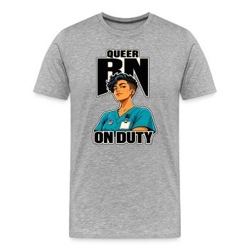 RN pride infirmier queer infirmière en service, badge buddy nurse gift - T-shirt bio Premium Homme - gris chiné - Devant - Damien (186cm)