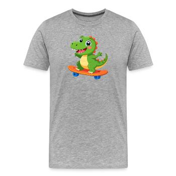 Petit dinosaure vert sur un skateboard – Design cool - T-shirt bio Premium Homme - gris chiné - Devant - Damien (186cm)