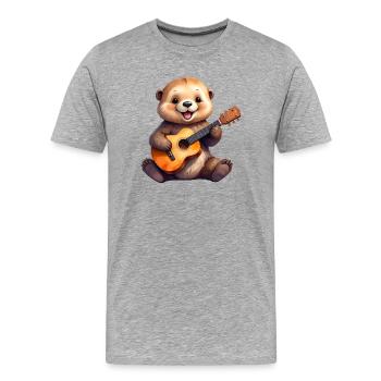 Petite loutre de dessin animé jouant de la guitare – Cool - T-shirt bio Premium Homme - gris chiné - Devant - Damien (186cm)
