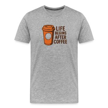 La vie commence après le café - T-shirt bio Premium Homme - gris chiné - Devant - Damien (186cm)