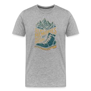 Randonnée - Aventure en plein air - Mourir avec des souvenirs non - T-shirt bio Premium Homme - gris chiné - Devant - Damien (186cm)
