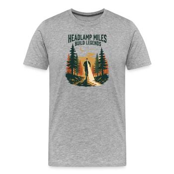 Trail Running - Miles avec lampe frontale Build Legends - T-shirt bio Premium Homme - gris chiné - Devant - Damien (186cm)