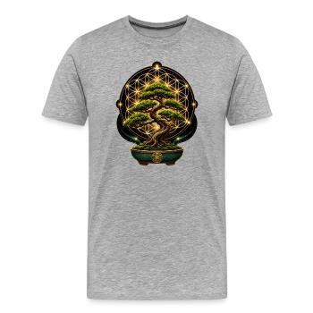 Bonsaï Plante de Vie Fleur de Vie - T-shirt bio Premium Homme - gris chiné - Devant - Damien (186cm)