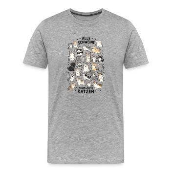 Katzenkolonie bunte Fellnasen Muster - Männer Premium Bio T-Shirt - Grau meliert - Vorne - Damien (186cm)