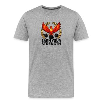 Emblème Phoenix Charges - T-shirt bio Premium Homme - gris chiné - Devant - Damien (186cm)