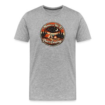 Moins de Wi-Fi plus de Camping - T-shirt bio Premium Homme - gris chiné - Devant - Damien (186cm)