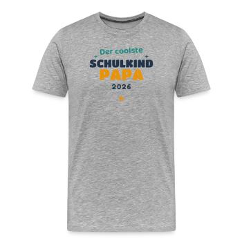 Der coolste Schulkind Papa 2026 Einschulung Vater - Männer Premium Bio T-Shirt - Grau meliert - Vorne - Damien (186cm)