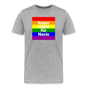 KEINE LIEBE FÜR NAZIS, NIE WIEDER, NO NZS, FRIEDEN - Männer Premium Bio T-Shirt - Grau meliert - Vorne - Damien (186cm)