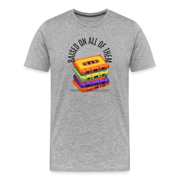 Cassettes Retro Stack : Old School - T-shirt bio Premium Homme - gris chiné - Devant - Damien (186cm)
