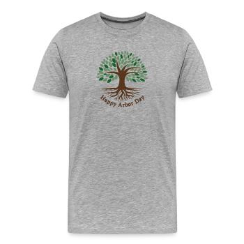 Bonne Journée de l’Arbore, feuilles, arbres et racines - T-shirt bio Premium Homme - gris chiné - Devant - Damien (186cm)