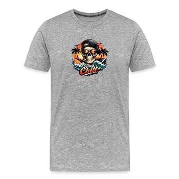 Reste calme, Crâne sur la plage - T-shirt bio Premium Homme - gris chiné - Devant - Damien (186cm)