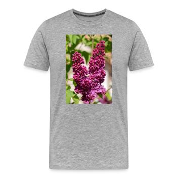 Lilas en fleurs dans le jardin printanier - T-shirt bio Premium Homme - gris chiné - Devant - Damien (186cm)