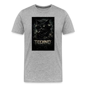 Techno chat avec une veste en cuir - T-shirt bio Premium Homme - gris chiné - Devant - Damien (186cm)
