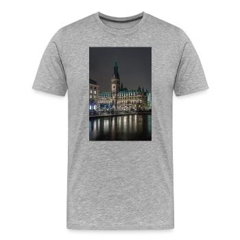 L’hôtel de ville de Hambourg illuminé la nuit - T-shirt bio Premium Homme - gris chiné - Devant - Damien (186cm)