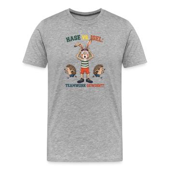 Hase vs. Igel Teamwork - Männer Premium Bio T-Shirt - Grau meliert - Vorne - Damien (186cm)