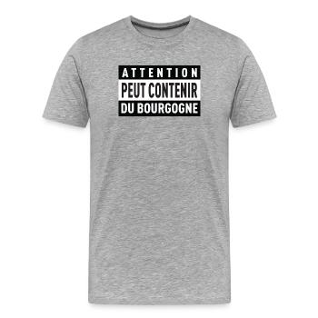Attention Peut Contenir Du Bourgogne T-Shirt Ca... - T-shirt bio Premium Homme - gris chiné - Devant - Damien (186cm)