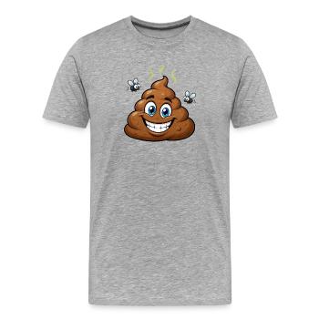 Crottes de chien comiques brunes avec des mouches – Humoristique - T-shirt bio Premium Homme - gris chiné - Devant - Damien (186cm)
