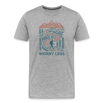 Randonnée - Aventure en plein air - Randonnée continue. Inquiétez-vous moins - T-shirt bio Premium Homme - gris chiné - Devant - Damien (186cm)