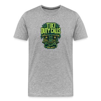Barman shift Tiki Duty Appelle, bar tiki au bord de la piscine - T-shirt bio Premium Homme - gris chiné - Devant - Damien (186cm)