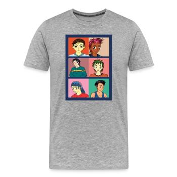 Portraits et expressions faciales dans le style anime - T-shirt bio Premium Homme - gris chiné - Devant - Damien (186cm)
