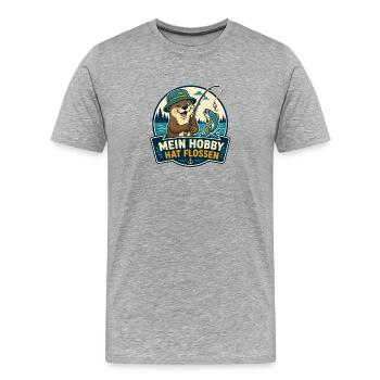 Mein Hobby hat Flossen – Angel-Otter - Männer Premium Bio T-Shirt - Grau meliert - Vorne - Damien (186cm)