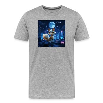 Renard Lunaire Néon - T-shirt bio Premium Homme - gris chiné - Devant - Damien (186cm)