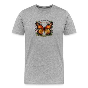 Breite deine Flügel aus: Blumenschmetterling - Männer Premium Bio T-Shirt - Grau meliert - Vorne - Damien (186cm)