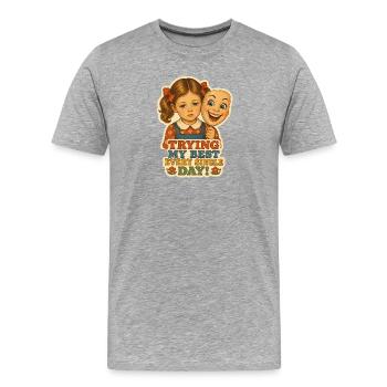 Derrière le sourire Vintage Sad Girl - T-shirt bio Premium Homme - gris chiné - Devant - Damien (186cm)