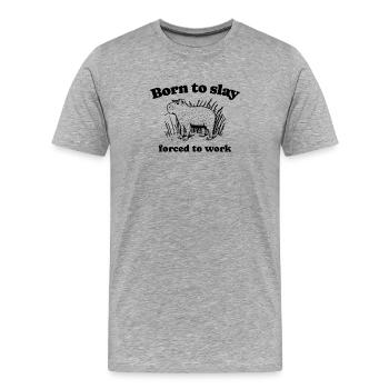 Capybara « Né pour tuer Forcé de travailler » - noir - T-shirt bio Premium Homme - gris chiné - Devant - Damien (186cm)