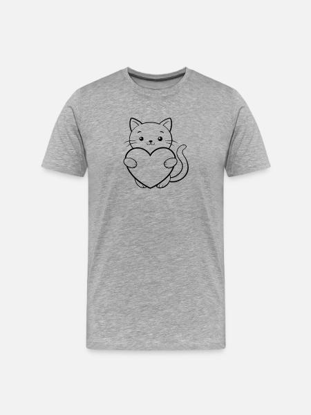 Katze mit Herz - Männer Premium Bio T-Shirt - Grau meliert