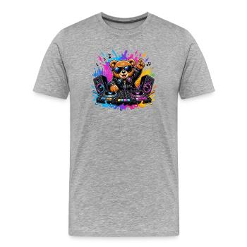 Teddy Bear DJ Neon Splash - T-shirt bio Premium Homme - gris chiné - Devant - Damien (186cm)