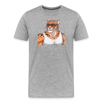Léopard sportif avec lunettes - T-shirt bio Premium Homme - gris chiné - Devant - Damien (186cm)