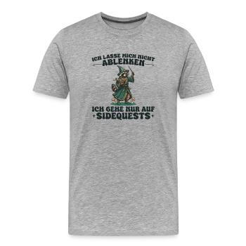Waschbär Zauberer – Ich gehe auf Sidequests - Männer Premium Bio T-Shirt - Grau meliert - Vorne - Damien (186cm)