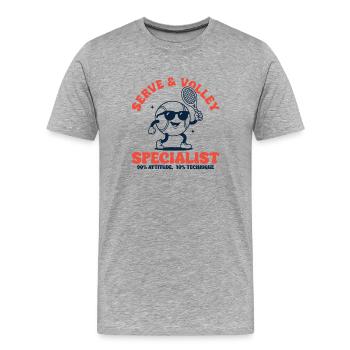 Spécialiste du service et volley dans le tennis rétro - T-shirt bio Premium Homme - gris chiné - Devant - Damien (186cm)