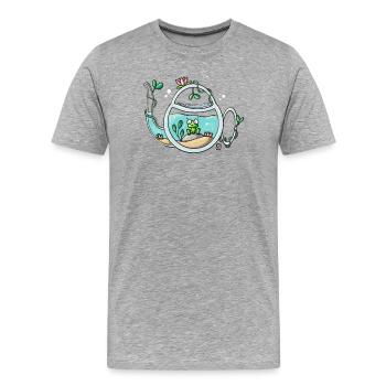 Grenouille de jardin en théière - T-shirt bio Premium Homme - gris chiné - Devant - Damien (186cm)