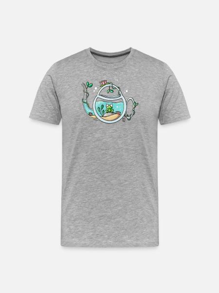 Teekanne-Gartenfrosch - Männer Premium Bio T-Shirt - Grau meliert