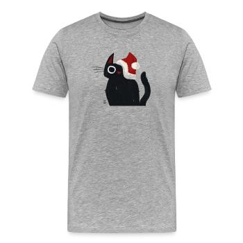 Chat noir avec chapeau de Père Noël - T-shirt bio Premium Homme - gris chiné - Devant - Damien (186cm)