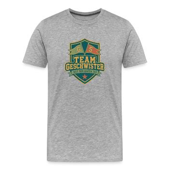 Team Geschwister Wappen - Männer Premium Bio T-Shirt - Grau meliert - Vorne - Damien (186cm)