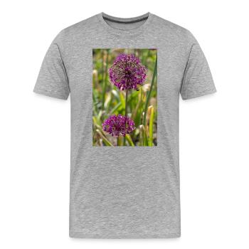 Poireaux ornementaux en violet : fleurs sphériques - T-shirt bio Premium Homme - gris chiné - Devant - Damien (186cm)