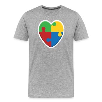 Puzzle du cœur de l’autisme - T-shirt bio Premium Homme - gris chiné - Devant - Damien (186cm)