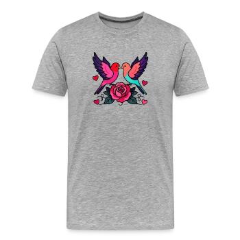 Tourtereaux vibrants avec rose - T-shirt bio Premium Homme - gris chiné - Devant - Damien (186cm)