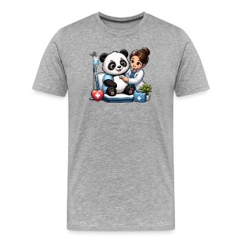 Visite chez le médecin du patient Panda - T-shirt bio Premium Homme - gris chiné - Devant - Damien (186cm)
