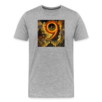 Un neuf de feu dans un paysage surréaliste - T-shirt bio Premium Homme - gris chiné - Devant - Damien (186cm)